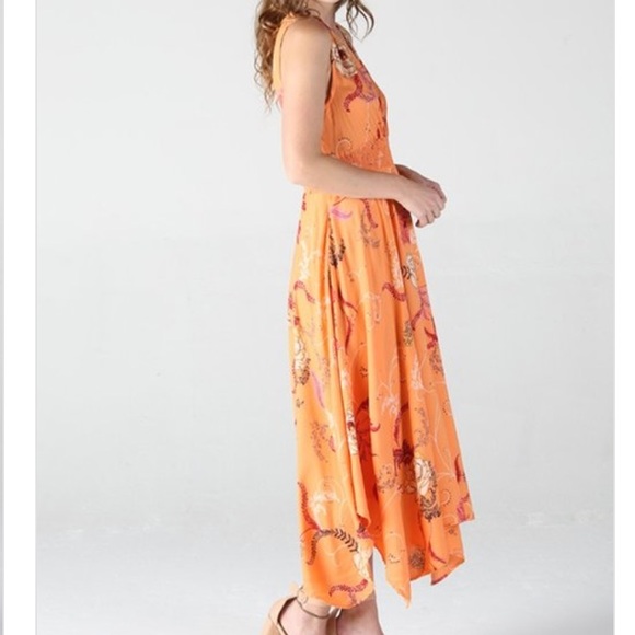 ReStocked** Orange Floral Hanky Hem Midi Dress - Picture 12 of 13